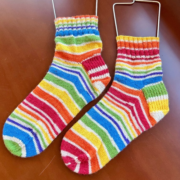 Hand Knit Bright Strips Socks - Picture 1 of 1